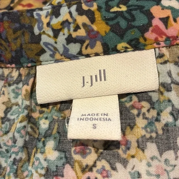 J. Jill Blue Green Floral Boxy Blouse Mandarin Collar, Size Small - Picture 5 of 7